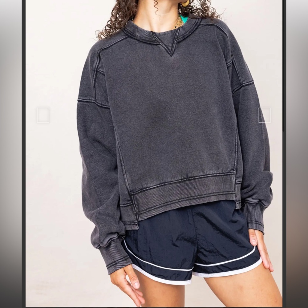 Free People Charcoal Crew Neck Sweater